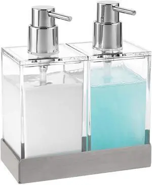 Acrylic Twin Liquid Soap and Lotion Dispenser Set with Caddy - Double Soap Dispenser for Kitchen - Clear Soap Dispenser for Bathroom, Shampoo, Conditioner, Body Wash Acrylic Twin Liquid Soap and Lotion Dispenser Set with Caddy - Double Soap Dispenser for Kitchen - Clear Soap Dispenser for Bathroom, Shampoo, Conditioner, Body Wash