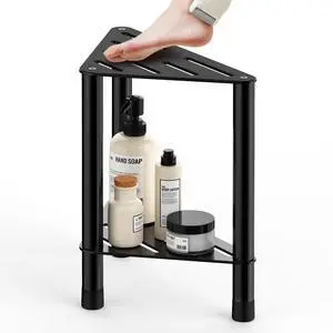 Corner Shower Stool for Inside Shower - 15.5in Shower Foot Rest with Storage Shelf, Stainless Steel Shower Stool for Shaving Legs, Bathroom Bench Suitable for Small Shower Spaces, Black Corner Shower Stool for Inside Shower - 15.5in Shower Foot Rest with Storage Shelf, Stainless Steel Shower Stool for Shaving Legs, Bathroom Bench Suitable for Small Shower Spaces, Black