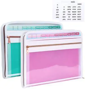 Expanding Folder with 13 Pockets, 2 Pack A4 Paper Folder with Zipper Color Labels, Waterproof Accordion File Organizer for Home Office, Green & Pink Expanding Folder with 13 Pockets, 2 Pack A4 Paper Folder with Zipper Color Labels, Waterproof Accordion File Organizer for Home Office, Green & Pink