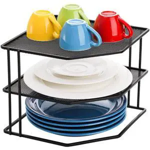 3-Tier Cabinet Corner Shelf, 9x9x7.5 Inches Metal Wire Plate Rack Kitchen Counter Corner Organizer for Cups, Dishes, Cupboard, Pantry, Black Elegant Finish 3-Tier Cabinet Corner Shelf, 9x9x7.5 Inches Metal Wire Plate Rack Kitchen Counter Corner Organizer for Cups, Dishes, Cupboard, Pantry, Black Elegant Finish