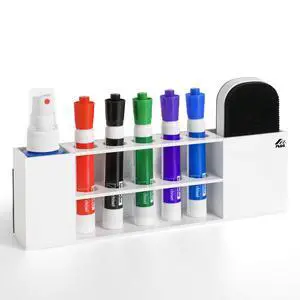 Slim Magnetic Dry Erase Marker Holder for Whiteboard, Space Saving Pen Organizer with Glass and Wall Mount Accessories for Fridge, Office, and School. Markers, Eraser, Cleaner Not Included (White) Slim Magnetic Dry Erase Marker Holder for Whiteboard, Space Saving Pen Organizer with Glass and Wall Mount Accessories for Fridge, Office, and School. Markers, Eraser, Cleaner Not Included (White)