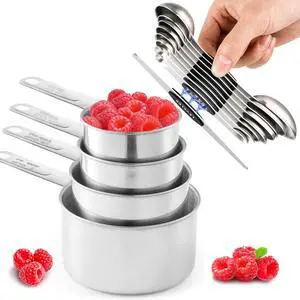13pcs Stainless Steel Measuring Cups and Spoons Set, 8 Double-Sided Magnetic Measuring Spoons Set & 4 Metal Measuring Cups & 1 Leveler for Kitchen Dry & Liquid Cooking Baking 13pcs Stainless Steel Measuring Cups and Spoons Set, 8 Double-Sided Magnetic Measuring Spoons Set & 4 Metal Measuring Cups & 1 Leveler for Kitchen Dry & Liquid Cooking Baking
