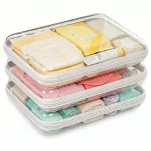 3 Pack Large Clear Hard Shell Zipper Case, Diaper Bag Organizer Pouches, Water-Resistant Travel Toiletry Bags for Baby Essentials, Toys, Cables, Crafts, Makeup, White 3 Pack Large Clear Hard Shell Zipper Case, Diaper Bag Organizer Pouches, Water-Resistant Travel Toiletry Bags for Baby Essentials, Toys, Cables, Crafts, Makeup, White