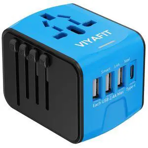 Universal International Travel Power Adapter, All in One Wall Charger with High Speed 2.4A 3xUSB, 3.0A Type-C, European Adapter, Worldwide AC Outlet Plugs for UK, CA, EU, AU, Asia (Blue) Universal International Travel Power Adapter, All in One Wall Charger with High Speed 2.4A 3xUSB, 3.0A Type-C, European Adapter, Worldwide AC Outlet Plugs for UK, CA, EU, AU, Asia (Blue)