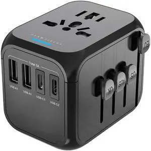 Universal Travel Adapter Worldwide All in One International Wall Charger AC Plug Adaptor with 2 USB-C and 2 USB-A Ports for 200+ Countries 100V-250V (EU UK USA AU Plug) Black Universal Travel Adapter Worldwide All in One International Wall Charger AC Plug Adaptor with 2 USB-C and 2 USB-A Ports for 200+ Countries 100V-250V (EU UK USA AU Plug) Black
