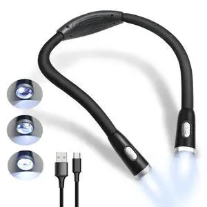 Neck Reading Light, Rechargeable Book Light for Reading in Bed, Hands Free, 360° Flexible Arms, Neck Light for Reading, Knitting, Camping, Repairing Neck Reading Light, Rechargeable Book Light for Reading in Bed, Hands Free, 360° Flexible Arms, Neck Light for Reading, Knitting, Camping, Repairing
