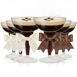 24 Sets 12oz Espresso Cups with White & Brown Bows, Clear Plastic Champagne Coupe Glasses Margarita Cocktail Cups for Party Supplies 24 Sets 12oz Espresso Cups with White & Brown Bows, Clear Plastic Champagne Coupe Glasses Margarita Cocktail Cups for Party Supplies