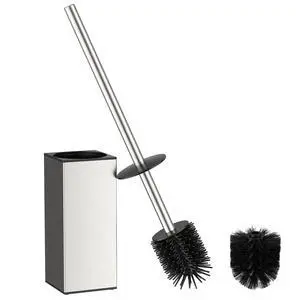Toilet Brush and Holder Set, SUS304 Stainless Steel Square Base, Extended Long Handle, Drip-Proof & Space Saving, 2 Replaceable Brush Heads, Plastic & Silicone Dual Brush Head, Brushed Nickel Toilet Brush and Holder Set, SUS304 Stainless Steel Square Base, Extended Long Handle, Drip-Proof & Space Saving, 2 Replaceable Brush Heads, Plastic & Silicone Dual Brush Head, Brushed Nickel