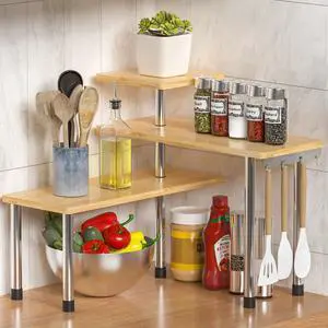 Kitchen Countertop Organizer Spice Rack for Salt, Bathroom Counter Organizer Over Sink for Makeup, Skincare, Adjustable 3-Tier Corner Counter Shelf with 4 Hooks for Coffee Bar Dresser Table Kitchen Countertop Organizer Spice Rack for Salt, Bathroom Counter Organizer Over Sink for Makeup, Skincare, Adjustable 3-Tier Corner Counter Shelf with 4 Hooks for Coffee Bar Dresser Table