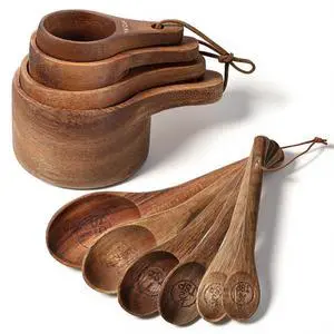 10-Piece Wooden Measuring Cups and Spoons Set, Handcrafted Acacia Wooden Measuring Cups - Solid Acacia Wood, Laser Engraved, Wood Rustic Kitchen Accessories for Baking, Cooking 10-Piece Wooden Measuring Cups and Spoons Set, Handcrafted Acacia Wooden Measuring Cups - Solid Acacia Wood, Laser Engraved, Wood Rustic Kitchen Accessories for Baking, Cooking