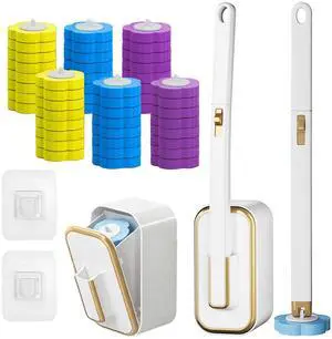 Disposable Toilet Brush Kit with 48 Refill Heads, Holder Storage Caddy Wall-Mounted Toilet Bowl Wand Scrubber for Bathroom Toilet Cleaner Toilet Bowl Disposable Toilet Brush Kit with 48 Refill Heads, Holder Storage Caddy Wall-Mounted Toilet Bowl Wand Scrubber for Bathroom Toilet Cleaner Toilet Bowl