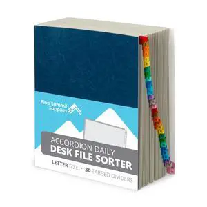 1-31 Desk File Sorter, 31 Day Accordion File Organizer, Letter Size Document Sorter and Tickler Folder, Blue 1-31 Desk File Sorter, 31 Day Accordion File Organizer, Letter Size Document Sorter and Tickler Folder, Blue