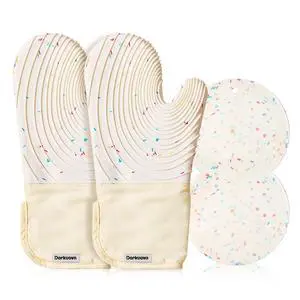 Silicone Mitts Oven,Silicone Oven Mitts Pair,Oven Gloves, BPA-Free, Long Cooking Mitts,Oven mits/Glove Set for BBQ, 4 Pieces (Milky White) Silicone Mitts Oven,Silicone Oven Mitts Pair,Oven Gloves, BPA-Free, Long Cooking Mitts,Oven mits/Glove Set for BBQ, 4 Pieces (Milky White)