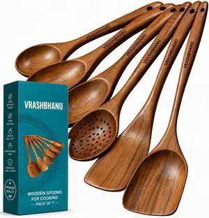 wooden Spoon 7 pics for Cooking - Smooth Finish Teak Woooden utensils for cooking- soft comfort-grip wood spoon for cooking-non-stick wooden cooking utensils- wooden spoon sets wooden Spoon 7 pics for Cooking - Smooth Finish Teak Woooden utensils for cooking- soft comfort-grip wood spoon for cooking-non-stick wooden cooking utensils- wooden spoon sets