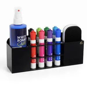 Strong magnetic dry-erase whiteboard holder, 8-slot acrylic pen organizer with glass and wall mounting hardware for refrigerator, office, and classroom. Markers, Eraser, Cleaner Not Included (Black) Strong magnetic dry-erase whiteboard holder, 8-slot acrylic pen organizer with glass and wall mounting hardware for refrigerator, office, and classroom. Markers, Eraser, Cleaner Not Included (Black)