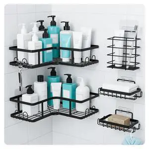 5-Pack Rustproof Stainless Steel Adhesive Shower Caddy Set 5-Pack Rustproof Stainless Steel Adhesive Shower Caddy Set