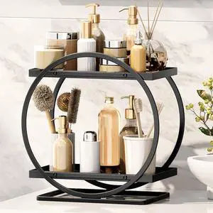 Bathroom Counter Organizer, Black Perfume Organizer for Dresser, 2 Tier Bathroom Organizer Countertop, Vanity Makeup Organizers, Skincare Display Tray for Bathroom Sink Storage Bathroom Counter Organizer, Black Perfume Organizer for Dresser, 2 Tier Bathroom Organizer Countertop, Vanity Makeup Organizers, Skincare Display Tray for Bathroom Sink Storage