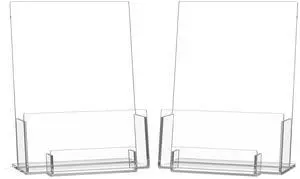 Brochure and Business Card Holder: Acrylic Flyer Holder 5.5 x 8.5 inches, 2 Pack Clear Pamphlets Holder with Business Card Pocket, Tabletop Trifold, Literature Brochure and Business Card Holder: Acrylic Flyer Holder 5.5 x 8.5 inches, 2 Pack Clear Pamphlets Holder with Business Card Pocket, Tabletop Trifold, Literature