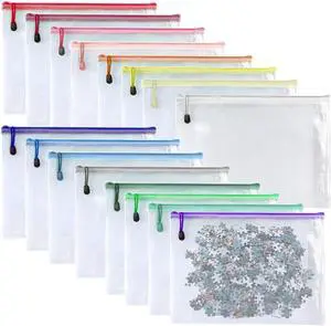 16 PCS-12 x 16 Inches-Mesh Zipper Pouch, Plastic Zip File Folders Puzzle Bags for Organizing,for Office Supplies,Travel,Home Storage-Multicolor, 12"x 16" 16 PCS-12 x 16 Inches-Mesh Zipper Pouch, Plastic Zip File Folders Puzzle Bags for Organizing,for Office Supplies,Travel,Home Storage-Multicolor, 12"x 16"