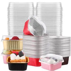 100 Pcs 5oz Mini Square Cake Pans with Lids, Individual Aluminum Foil Brownie Baking Cups, Disposable Cake Tins Ramekins Cupcake Container for Wedding Birthday Party, Food Grade(Multicolor) 100 Pcs 5oz Mini Square Cake Pans with Lids, Individual Aluminum Foil Brownie Baking Cups, Disposable Cake Tins Ramekins Cupcake Container for Wedding Birthday Party, Food Grade(Multicolor)