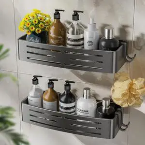 Shower Caddy Suction Cup,2 Pack Shower Shelves with Hooks No Drilling Removable,Large Capacity Bathroom Organizers and Storage,Waterproof Rustproof Shower Bathroom Accessories Decor(Gray) Shower Caddy Suction Cup,2 Pack Shower Shelves with Hooks No Drilling Removable,Large Capacity Bathroom Organizers and Storage,Waterproof Rustproof Shower Bathroom Accessories Decor(Gray)
