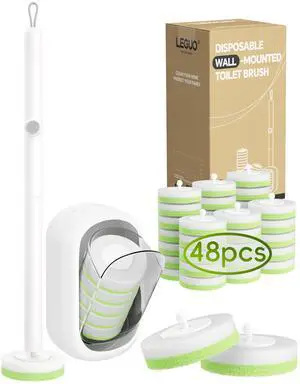 Wall Mounted Disposable Toilet Brush System with Holder, Toilet Bowl Cleaning Wand with Green Refills and One-Button Release, 1 Wand and Holder with 48 Green Refills Wall Mounted Disposable Toilet Brush System with Holder, Toilet Bowl Cleaning Wand with Green Refills and One-Button Release, 1 Wand and Holder with 48 Green Refills