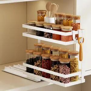 Pull Out Spice Rack Organizer for Cabinet, 1 Pack Metal Seasoning Organizer Slide Out Spice Storage Shelf No Assembly Vertical Spice Rack Pullout for Kitchen & Bahthroom No Drill(2 Tier,White) Pull Out Spice Rack Organizer for Cabinet, 1 Pack Metal Seasoning Organizer Slide Out Spice Storage Shelf No Assembly Vertical Spice Rack Pullout for Kitchen & Bahthroom No Drill(2 Tier,White)