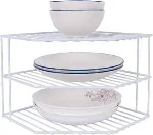 3-Tier Corner Shelf Counter and Cabinet Organizer -Countertop Organizer - Cabinet Corner Rack for Plate - Cabinet & Pantry Kitchen Organization (White) 3-Tier Corner Shelf Counter and Cabinet Organizer -Countertop Organizer - Cabinet Corner Rack for Plate - Cabinet & Pantry Kitchen Organization (White)