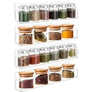 Acrylic Spice Rack Wall Mount-12 Inch, Clear Spice Shelf Storage Holder, 4 Pack Hanging Seasoning Rack Organizer for Cabinet Door, Cupboard or Wall Kitchen (Adhesive or Screw) Acrylic Spice Rack Wall Mount-12 Inch, Clear Spice Shelf Storage Holder, 4 Pack Hanging Seasoning Rack Organizer for Cabinet Door, Cupboard or Wall Kitchen (Adhesive or Screw)