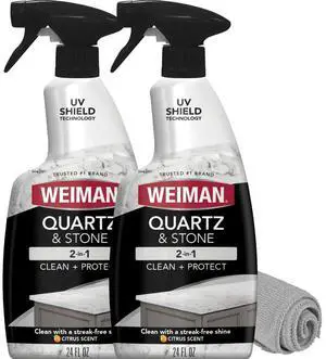 Quartz Countertop Cleaner and Polish - Clean and Shine Your Countertops Islands and Stone Surfaces with UV Protection, 24 Ounce with MicroFiber Towel, 2 Pack Quartz Countertop Cleaner and Polish - Clean and Shine Your Countertops Islands and Stone Surfaces with UV Protection, 24 Ounce with MicroFiber Towel, 2 Pack
