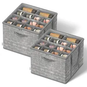 Shoe Organizer for Closet, Set of 2, Shoe Storage Box with Clear Lid, Foldable Fabric Bins, Holds 32 Pairs Total, Reinforced Handles, 16.5 x 16.5 x 12.5 Inches, Cattail Gray ULSP602G01 Shoe Organizer for Closet, Set of 2, Shoe Storage Box with Clear Lid, Foldable Fabric Bins, Holds 32 Pairs Total, Reinforced Handles, 16.5 x 16.5 x 12.5 Inches, Cattail Gray ULSP602G01