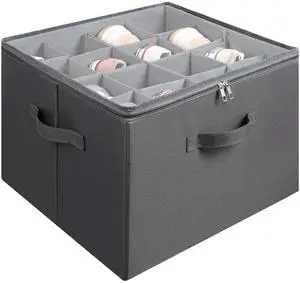 Fabric Shoe Organizer for Closet, Foldable Shoe Storage Bins with Clear Cover, Shoe Container with Adjustable Dividers, Fits up to 16 Pairs, Gray Fabric Shoe Organizer for Closet, Foldable Shoe Storage Bins with Clear Cover, Shoe Container with Adjustable Dividers, Fits up to 16 Pairs, Gray