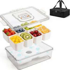 Chilled Portable Snackle Box container, Divided Serving Tray, Beach Essentials Insulated Container with Reusable Ice Pack & Bag Keep Food Hot or Cold On the Go for Adult Chilled Portable Snackle Box container, Divided Serving Tray, Beach Essentials Insulated Container with Reusable Ice Pack & Bag Keep Food Hot or Cold On the Go for Adult