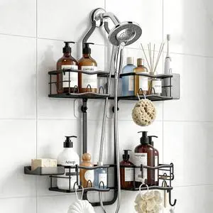 Shower Caddy Hanging Organizer Over Showerhead, Rustproof Black Shower Caddy Hanging Organizer Over Showerhead, Rustproof Black