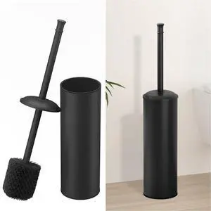 Toilet Brush and Holder, Toilet Cleaner Bowl Set with Two Brush with Extra Long Handle, Durable Bristles Toilet Scrubber and Covered Holder, Drip-Proof Stainless Steel Matte Black Toilet Brush and Holder, Toilet Cleaner Bowl Set with Two Brush with Extra Long Handle, Durable Bristles Toilet Scrubber and Covered Holder, Drip-Proof Stainless Steel Matte Black