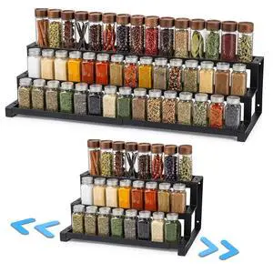 Expandable Spice Rack Organizer for Cabinet, Metal Spice Organizer Adjustable Length, Seasoning & Pantry Organization Shelf 3-Tier, Non-Skid Step Shelf for Kitchen Cabinet, Pantry or Countertop Expandable Spice Rack Organizer for Cabinet, Metal Spice Organizer Adjustable Length, Seasoning & Pantry Organization Shelf 3-Tier, Non-Skid Step Shelf for Kitchen Cabinet, Pantry or Countertop