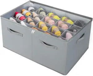 Shoe Organizer for Closet, Foldable Shoe Box with Adjustable Dividers and Clear Cover, Space Saving Shoe Storage Organizer Cabinet with Reinforced Handles, Fits 20 Pairs, Gray, TP10G Shoe Organizer for Closet, Foldable Shoe Box with Adjustable Dividers and Clear Cover, Space Saving Shoe Storage Organizer Cabinet with Reinforced Handles, Fits 20 Pairs, Gray, TP10G