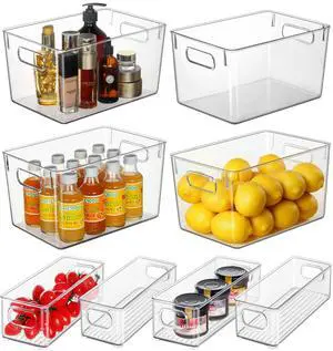 Set of 8 Clear Plastic Storage Bins 4 Large and 4 Small Stackable Storage Containers for Pantry Organizers and Kitchen Storage, Cabinet, Freezer, Under Sink Organization Set of 8 Clear Plastic Storage Bins 4 Large and 4 Small Stackable Storage Containers for Pantry Organizers and Kitchen Storage, Cabinet, Freezer, Under Sink Organization
