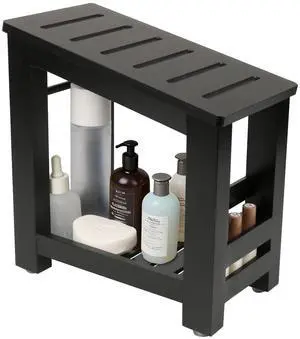 Bamboo Shower Foot Rest Stool for Shaving Legs & Pedicure, Non-Slip Bathroom Foot Step with Storage Pocket, Solid & Water-Resistant,Natural (Black) Bamboo Shower Foot Rest Stool for Shaving Legs & Pedicure, Non-Slip Bathroom Foot Step with Storage Pocket, Solid & Water-Resistant,Natural (Black)