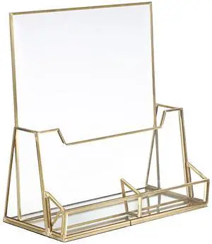 Golden Glass Brochure Holder 8.5 x 11 Inches, Countertop Pamphlet Holder Display Stand with Business Card Holder, Trifold Flyer Holder, Clear Elegant Brochure Display Stand for Magazine Booklets Golden Glass Brochure Holder 8.5 x 11 Inches, Countertop Pamphlet Holder Display Stand with Business Card Holder, Trifold Flyer Holder, Clear Elegant Brochure Display Stand for Magazine Booklets