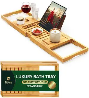 Premium Foldable Bathtub Tray Caddy - Wood Bath Tray for Tub, Bamboo Shelf, Expandable Bath Table Trays, Bathtub & Bathroom Accessories for New Home & Mothers, Birthday Gifts for Mom Premium Foldable Bathtub Tray Caddy - Wood Bath Tray for Tub, Bamboo Shelf, Expandable Bath Table Trays, Bathtub & Bathroom Accessories for New Home & Mothers, Birthday Gifts for Mom