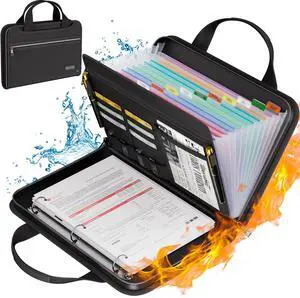 Fireproof Accordion File Organizer with Handle, 13 Pocket Expanding File Folder with Zipper & Labels, File Folder with 3 Ring Binder, Multi Pockets Paper Organizer Folder for Letter A4 Files Fireproof Accordion File Organizer with Handle, 13 Pocket Expanding File Folder with Zipper & Labels, File Folder with 3 Ring Binder, Multi Pockets Paper Organizer Folder for Letter A4 Files