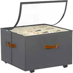 Shoe Organizer for Closet, Shoe Storage Organizer with Wheels and Adjustable Dividers, Stackable Shoe Storage Box with Clear Cover, Foldable Closet Shoe Organizer Fits up to 16-32 Pairs, Gray Shoe Organizer for Closet, Shoe Storage Organizer with Wheels and Adjustable Dividers, Stackable Shoe Storage Box with Clear Cover, Foldable Closet Shoe Organizer Fits up to 16-32 Pairs, Gray