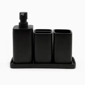 Bathroom Accessory Sets, 4 Pieces Bathroom Accessories Complete Set Vanity Countertop Accessory Set, Includes Lotion Dispenser Soap Pump, Tumbler, Toothbrush Holder and Tray (Matte Black) Bathroom Accessory Sets, 4 Pieces Bathroom Accessories Complete Set Vanity Countertop Accessory Set, Includes Lotion Dispenser Soap Pump, Tumbler, Toothbrush Holder and Tray (Matte Black)