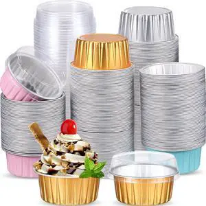 200 Pcs 5oz Mini Aluminum Baking Cups with Lid Disposable Loaf Cake Pans Birthday Wedding Party Foil Cupcake Tins Liner Crème BrûLée Ramekins Dessert Custard Pie Cheesecake Muffin Container 200 Pcs 5oz Mini Aluminum Baking Cups with Lid Disposable Loaf Cake Pans Birthday Wedding Party Foil Cupcake Tins Liner Crème BrûLée Ramekins Dessert Custard Pie Cheesecake Muffin Container