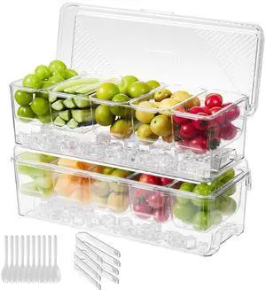 Ice Chilled Condiment Caddy,Stackable Chilled Condiment Containers,Serving Platters with Lid and 5 Removable Compartments,Set of 5 Serving Spoons & 2 Clips (2pack) Ice Chilled Condiment Caddy,Stackable Chilled Condiment Containers,Serving Platters with Lid and 5 Removable Compartments,Set of 5 Serving Spoons & 2 Clips (2pack)