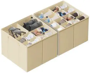 2 Pack Shoe Organizer for Closet, Fits up to 32 Pairs, Small Space Shoe Storage Boxes Bins Containers w/Adjustable Dividers and Clear Top, Black, Beige 2 Pack Shoe Organizer for Closet, Fits up to 32 Pairs, Small Space Shoe Storage Boxes Bins Containers w/Adjustable Dividers and Clear Top, Black, Beige