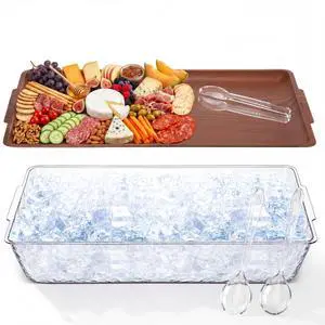1 Set 16" x 9" Chilled Serving Tray for Parties with Compartments Ice Chilled Party Crudite Platter Charcuterie Serving Board Cold Dish Dip Tableware for Seafood Vegetable (Dark Wood) 1 Set 16" x 9" Chilled Serving Tray for Parties with Compartments Ice Chilled Party Crudite Platter Charcuterie Serving Board Cold Dish Dip Tableware for Seafood Vegetable (Dark Wood)