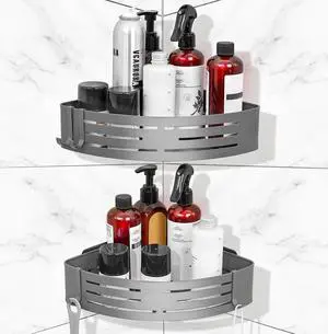 Corner Shower Caddy, 2 Pack Adhesive Shower Caddy Shelf Organizer Shelves Rustproof Stainless Steel Bathroom Organizers with 4 Hooks, No Drilling Wall Mounted Rack for Bathroom Kitchen, Grey Corner Shower Caddy, 2 Pack Adhesive Shower Caddy Shelf Organizer Shelves Rustproof Stainless Steel Bathroom Organizers with 4 Hooks, No Drilling Wall Mounted Rack for Bathroom Kitchen, Grey