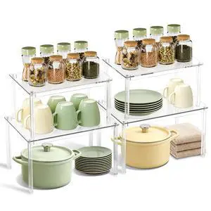Clear Kitchen Cabinet Organizer, Set of 4 Stackable Spice Rack, Acrylic Shelves for Pantry Organizers and Storage, Tiered Spice Organization for Cabinet, Shelf Organizer for Desk Countertop Clear Kitchen Cabinet Organizer, Set of 4 Stackable Spice Rack, Acrylic Shelves for Pantry Organizers and Storage, Tiered Spice Organization for Cabinet, Shelf Organizer for Desk Countertop